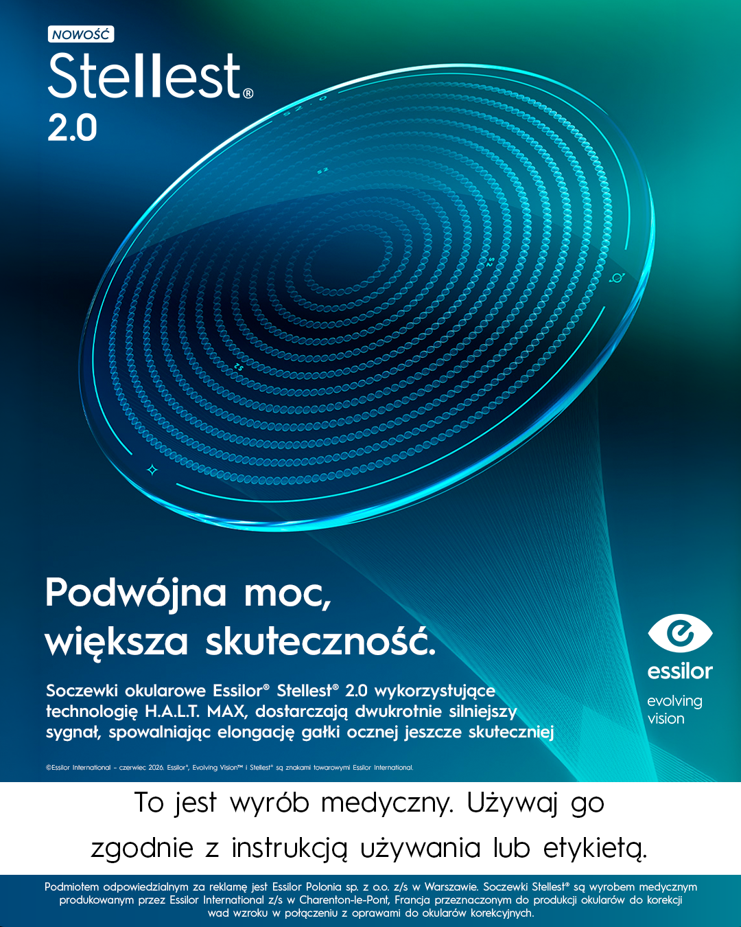 Przedstawiona jest nowa soczewka okularowe do kontroli progresji krótkowzroczności u dzieci Stellest 2.0 i podkreślona jej 2x większa skuteczność niż poprzedniej generacji